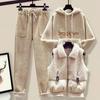 Sweet and Salty Street-Style Winter Vest, Lamb's Wool Sweatshirt, Wool Blend Pants Set: Trendy Autumn/Winter Women's Outfit, Youthful Style