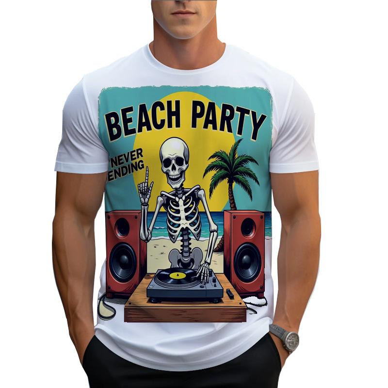 Fashionable Summer Men's Short Sleeved T-shirt with 3D Digital Printing Skull Round Neck Top for Men Shirt
