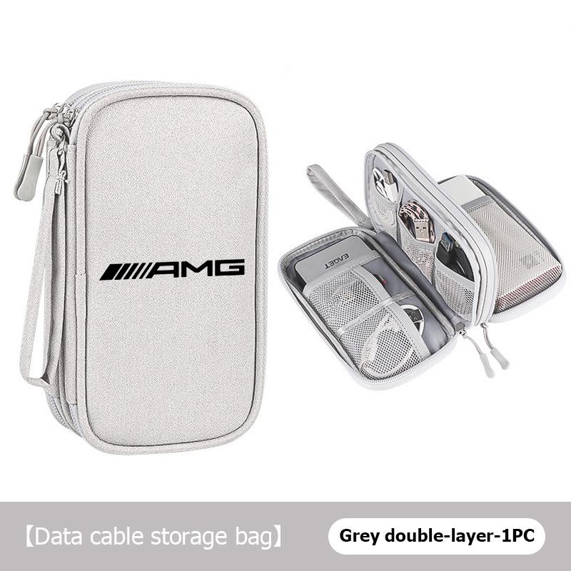 For AMG Car Logo Digital Storage Bag Data Cable Charger Storage Bag Organizer Accessories Mercedes Benz B-CLASS C-CLASS GLC GLE