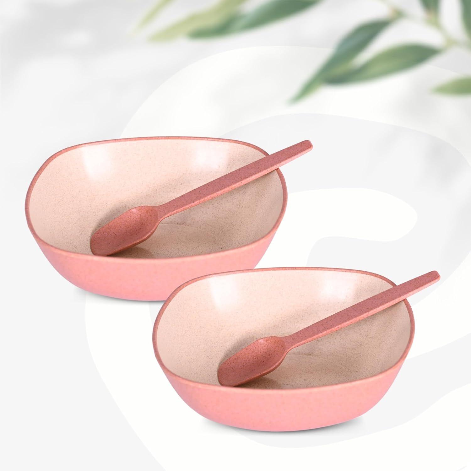

Set of 2 Earth-Friendly Multipurpose Bowls for Kitchen with Spoons | 750 ml | Made with Rice Husk Biocomposite| Microwave Safe Bowl