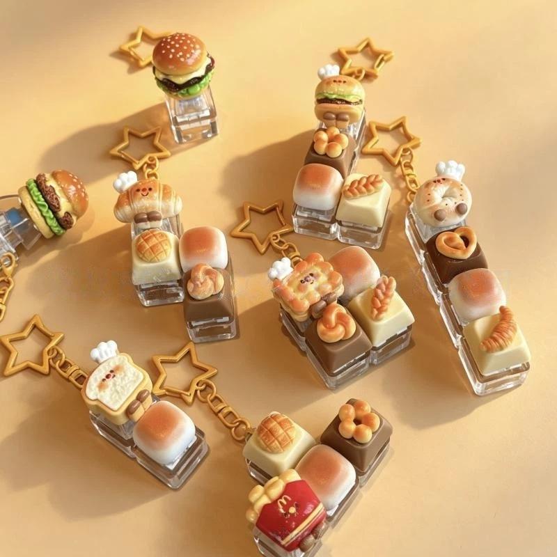 Funny Cute Bread Keycap Clicker Stress Relief Mini Fingertip Decompression Keychain for Teen Birthday Gifts