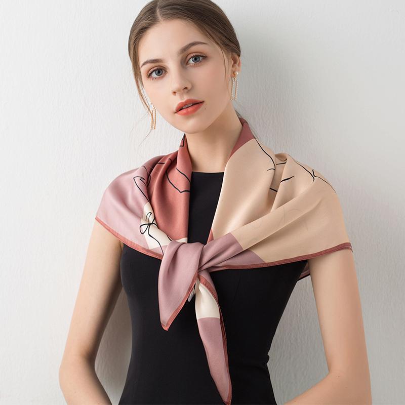 Women 100% Natural Silk Scarf Square Print Large Bandana Real Silk Shawls Headscarf Pure Silk Neckerchief For Ladies 88x88cm