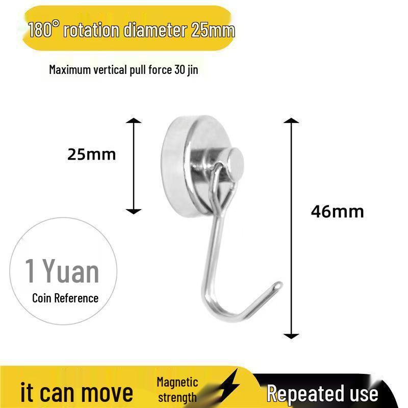180° Rotatable Magnetic No-Drill Metal Hook for Refrigerator Storage
