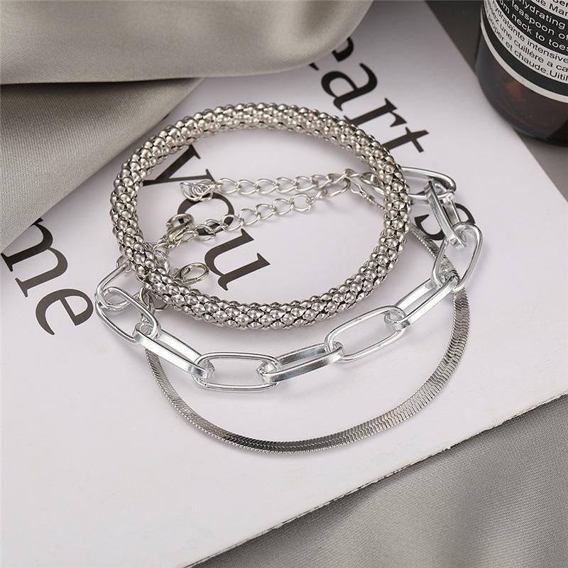 Punk Heavy Metal Big Thick Chain Bracelet Set Women Retro Geometric Metal Twist Chain Bangles Bracelet Punk Jewelry