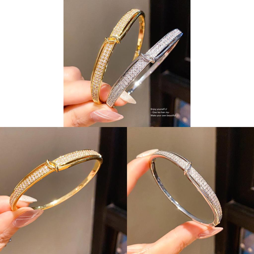 Vintage Gold Zircon Round Bangle Bracelet With Geometric Design For Fashion Women