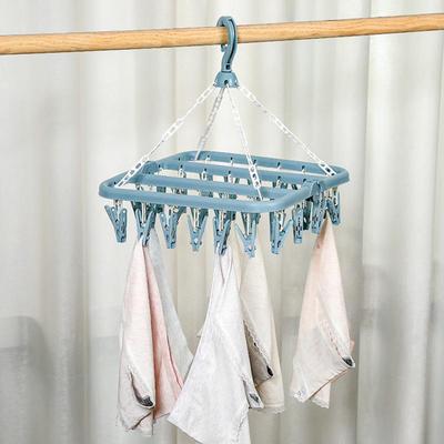 32 Clips Folding Clothes Dryer Hanger Children Adults Clothes Dryer Windproof Socks Underwear Plastic Drying Rack