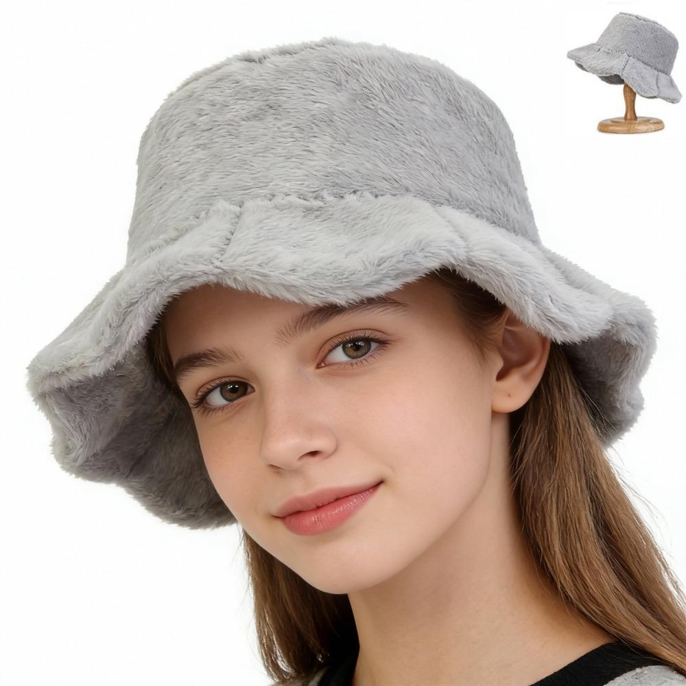 Plush Fisherman Cap Thick Warm Plush Bucket Hat Fashionable Fluffy Winter Cap Outdoor Activities