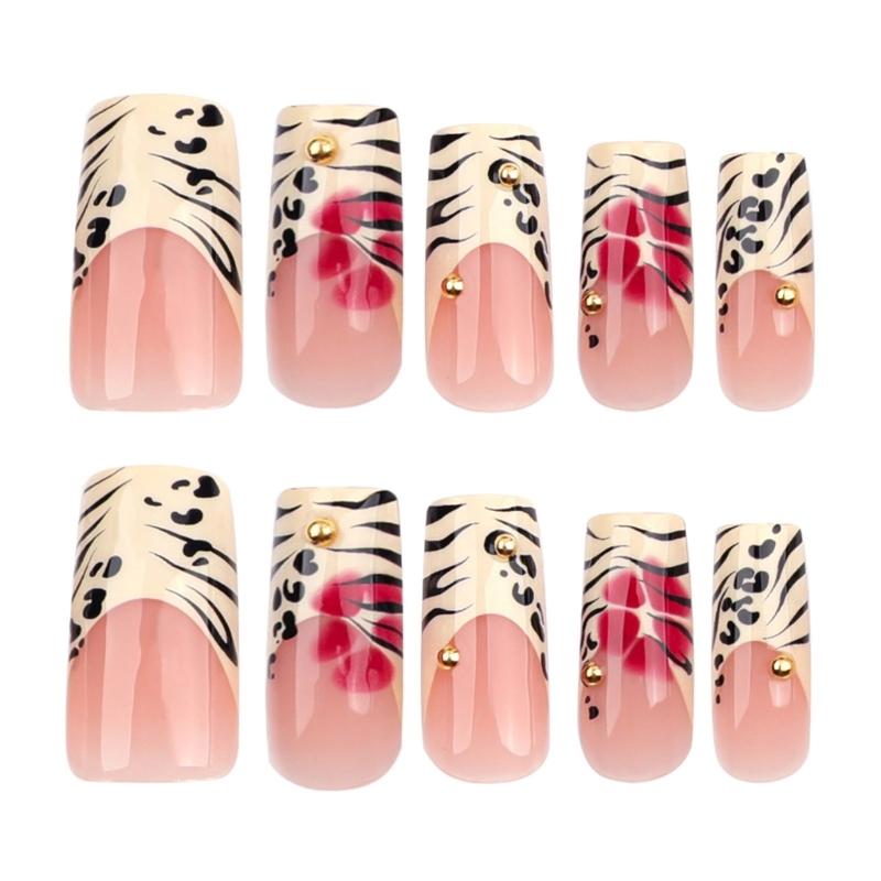 Sarg Press-On-Nagel Leopard Falscher Nagel Aufkleber-Nagel in 12 Größen, 24 Stück Französische Nagelspitzen für DIY-Nagelkunst-Dekorationen