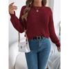 Fashionable Women's Oversized Relaxed-Fit Solid-Colour Lace-Up Lantern-Sleeve Pullover Knitwear