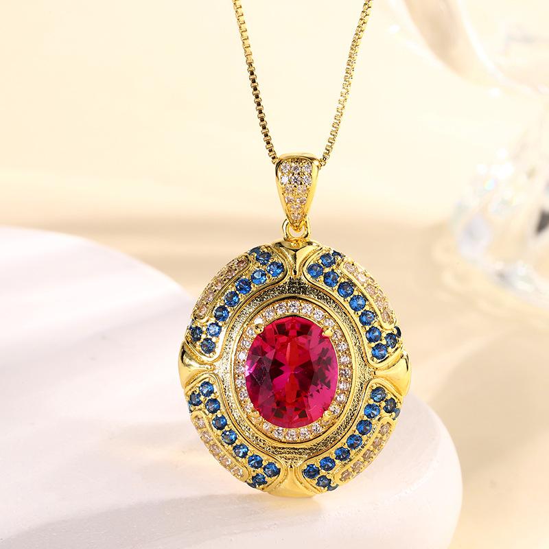 Jewelry Copper Bottom Gold-Plated Simulation Corundum Oval Gold Set Heroine Stone 10 * 12