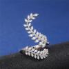 Graceful Leaves Both End of Open Ring 925 Sterling Silver Girl Cocktail Party Rings Shine Crystal Zircon Fashion Women Jewelry
