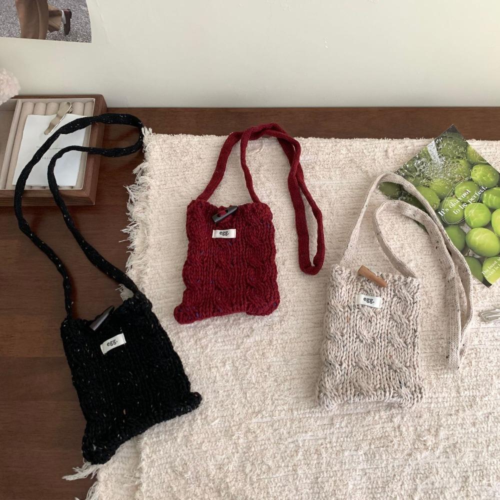 Horn Toggle Button Knitted Cellphone Pouch Simple Crossbody Bag Crochet Shoulder Bag  Students
