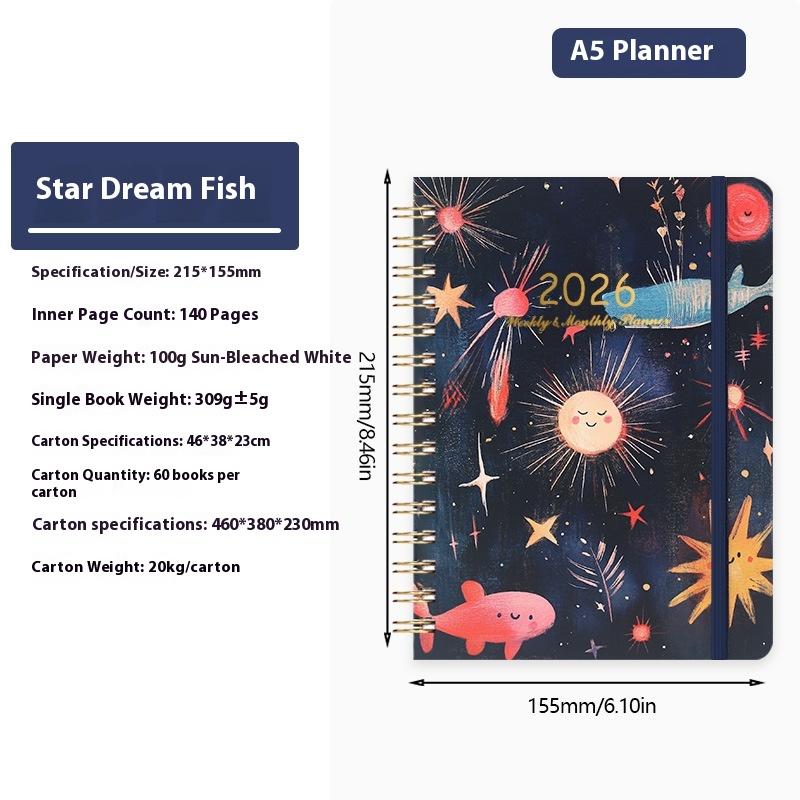 2026 Cross-Border Schedule Notebook Customization High-Value TEMU A5 Hard Shell Spiral Bound Hand-Painted Plan This Coil
