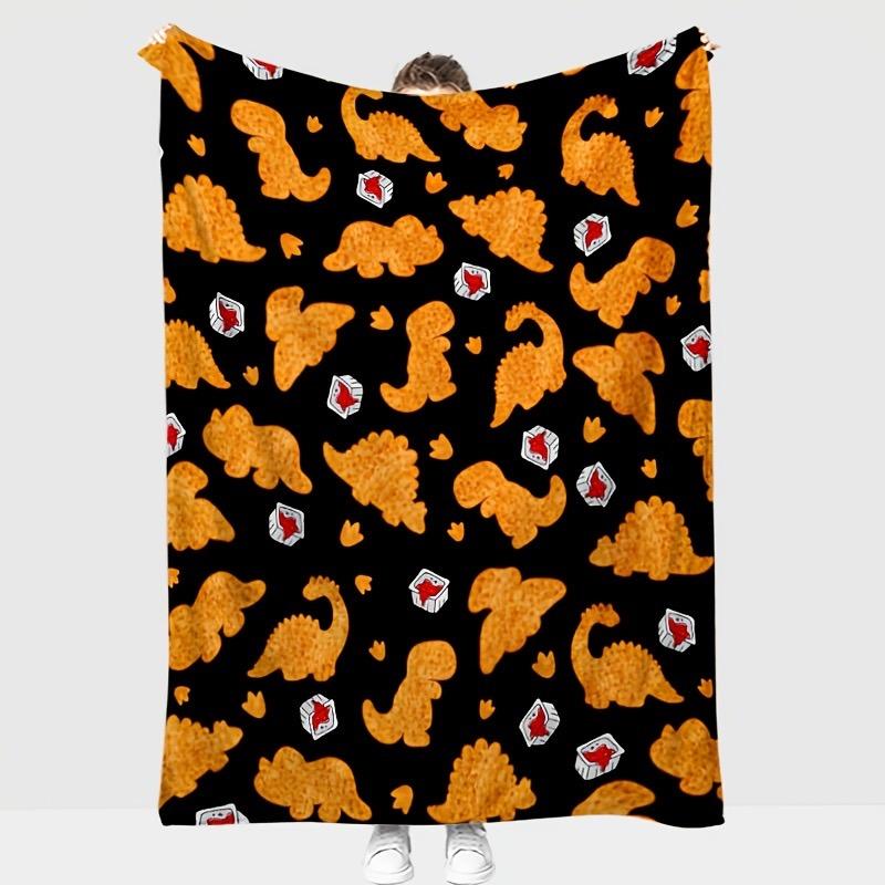 Cozy Dinosaur Chicken Nugget Plush Blanket - Soft All-Season Flannel Throw for Couch Office and Camping 30x40in