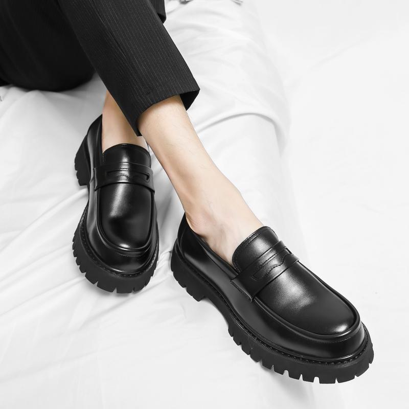Mode Lefu Schuhe Herren PU Schwarz Runde Zehe Dicke Sohle Abriebfeste Schuh Set Business Büro Hochwertige Formelle Schuhe 38-46 Herrenschuhe