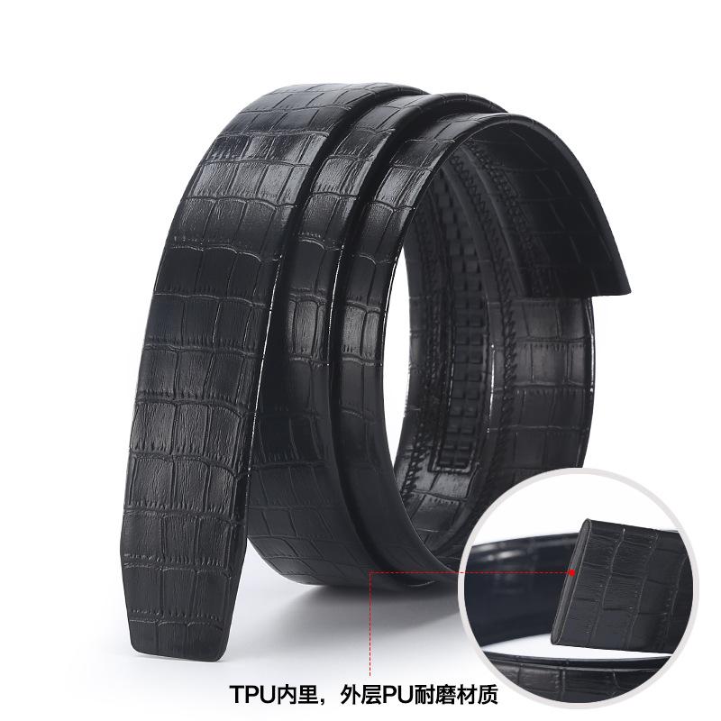 Do Not Take The Lead Belt Men'S Scratch-Resistant Automatic Buckle Medium Green Crocodile Pattern Cowhide Belt Body Damp Headless Belt