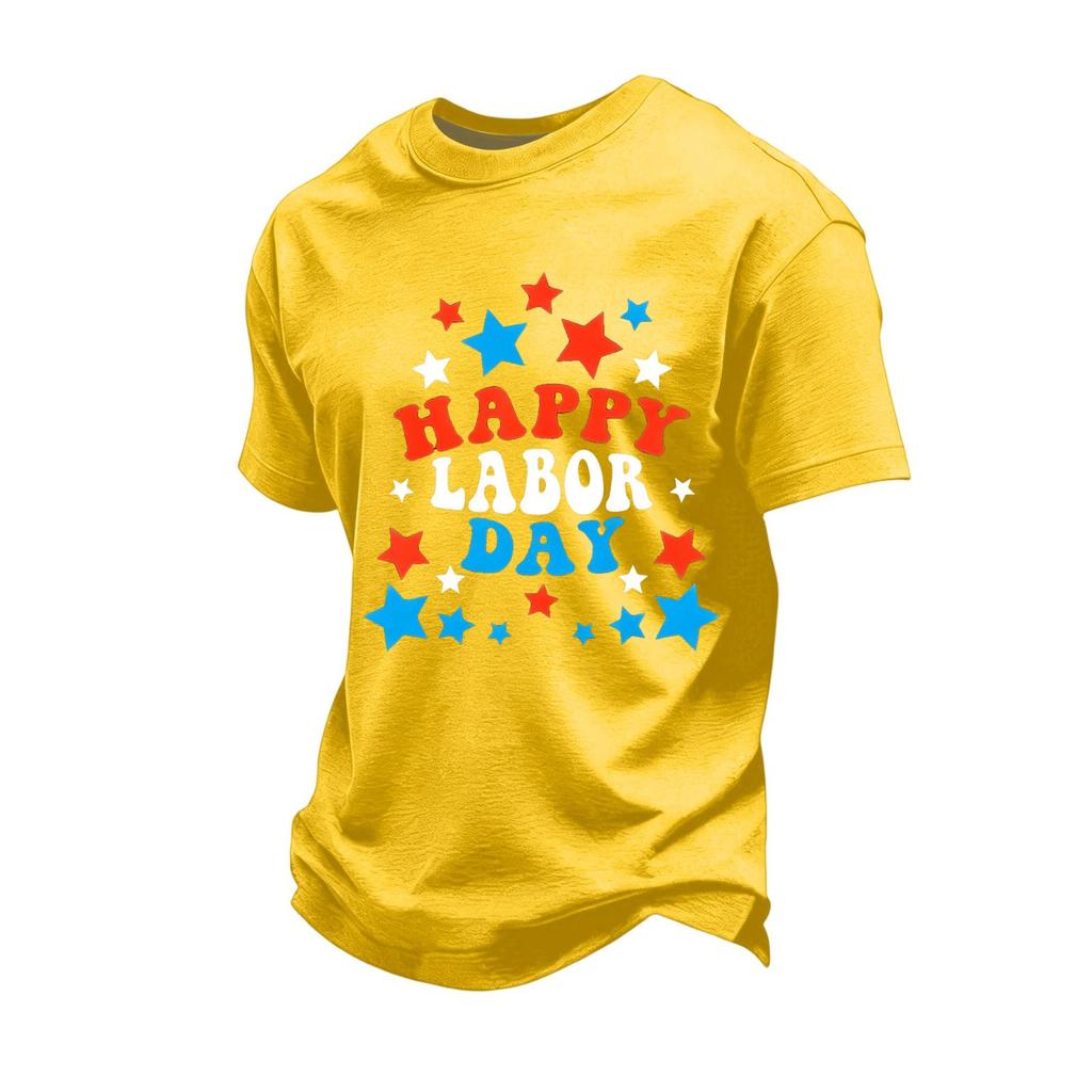 Men's Loose Fit Casual Short Sleeve T-Shirt Labor Day Graphic Print Crew Neck Comfortable Top