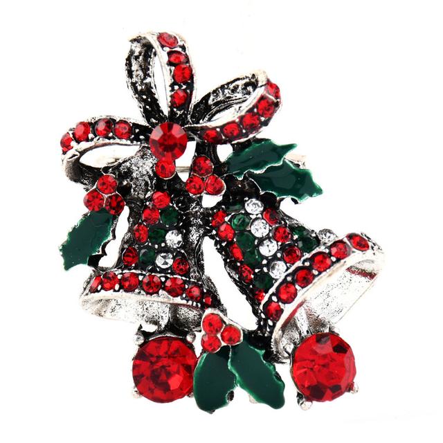 

Стразы Рождественский колокольчик Брошь-булавка Цветной бант Шарф Пряжка Корсаж Модная одежда Декор Праздничные рождественские булавки серебряный