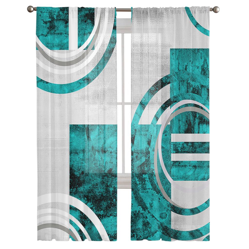 Abstract Retro Geometric Marble Texture Sheer Window Curtains For Living Room Kitchen Children Bedroom Voile Hanging Curtain