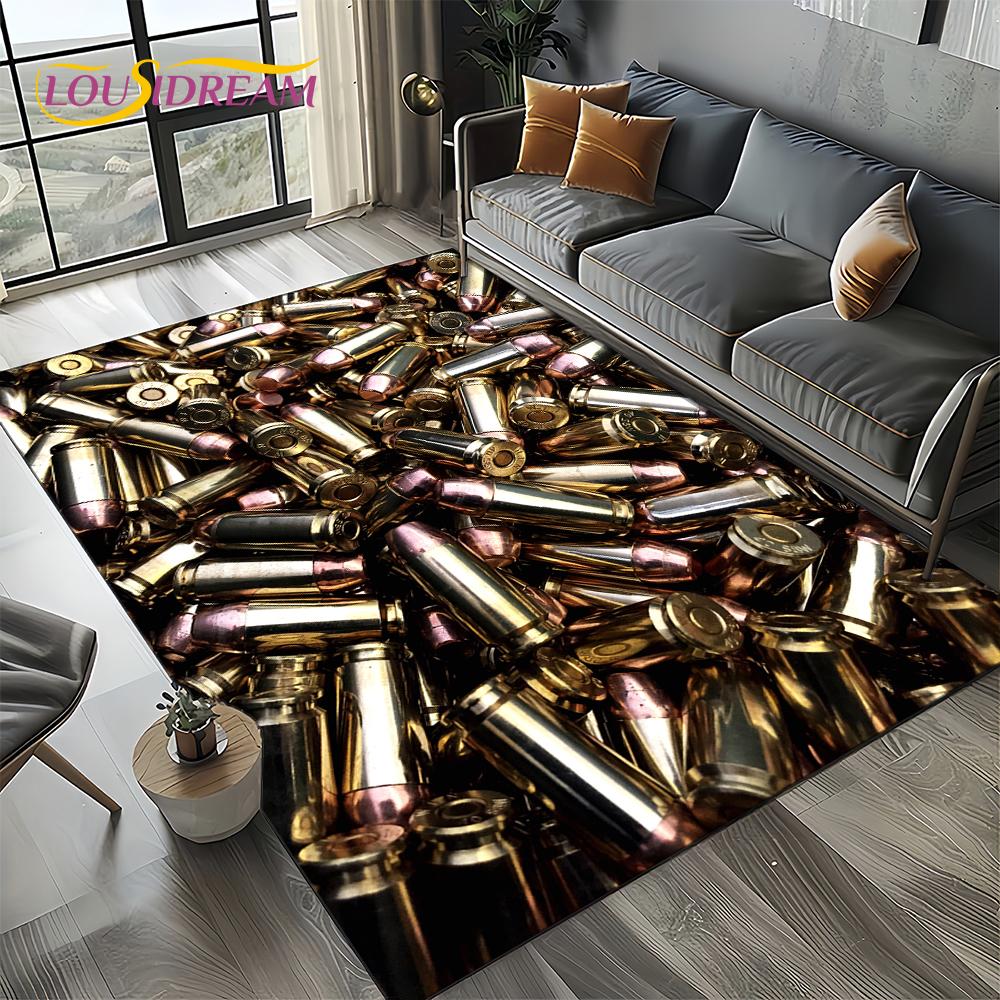 2025 New Retro Guns Pistol Ammunition Bullet Cartridge AK M4 Rug Carpet for Living Room Bedroom Decor,Non-slip for Sofa Doormat