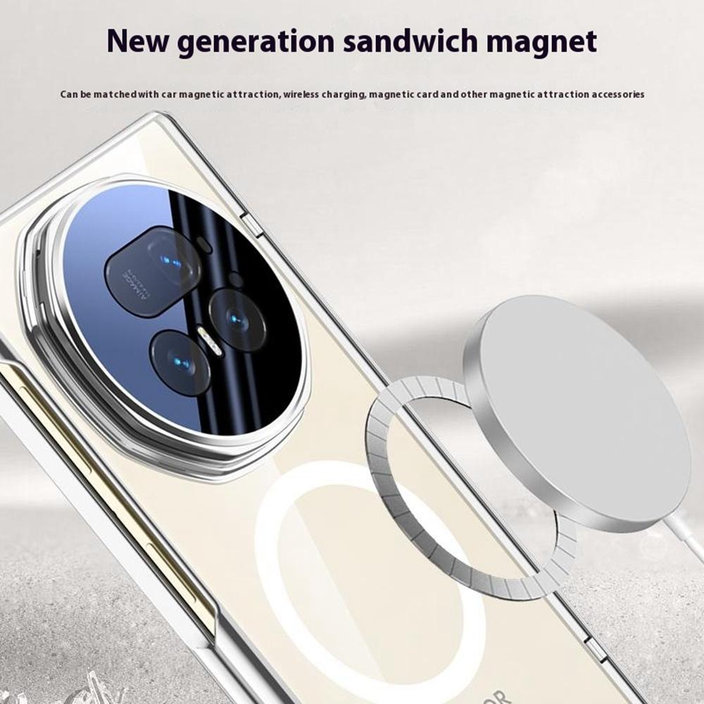 For Honor Magic V5 5G Magnetic Case PC+Acrylic Phone Cover with Anti-Spy Screen Protector,Lens Kickstand