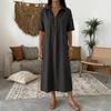 Women's Spring and Summer New Casual Straight Comfortable Polo Neck Linen Short Sleeve Dress