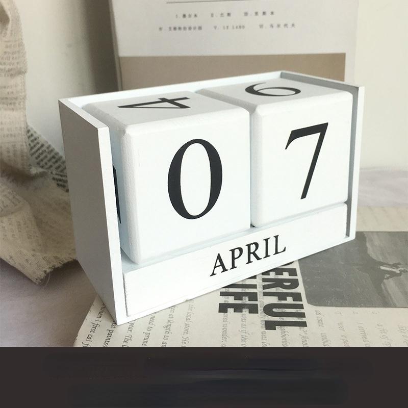 1PC Vintage Wooden Perpetual Desk Calendar Block Planner Permanent Desktop Organizer DIY Agenda.