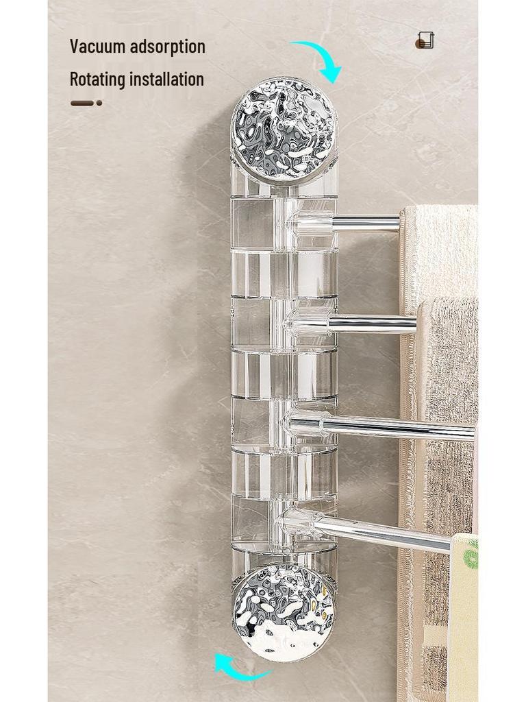 Rotating Wall-Mounted Towel Rack with Suction Cups - Punch-Free, Multi-Functional, Multi-Pole Design for Bathrooms
