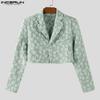 INCERUN Men Lapel Neck Long Sleeve One Button Flowers Texture Cropped Blazer Coats