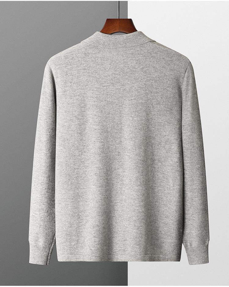 Men's Autumn Wool Cardigan with POLO Collar and Business Lapel, Long Sleeve Sweater for Autumn/Winter.