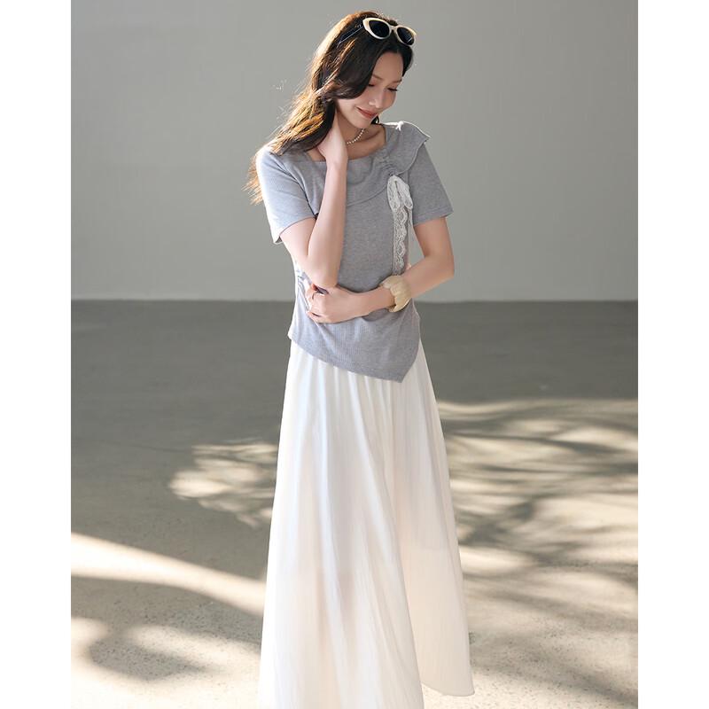 TERRE BLEUE Women's 2026 Summer Breathable T-shirt & A-line Skirt Set