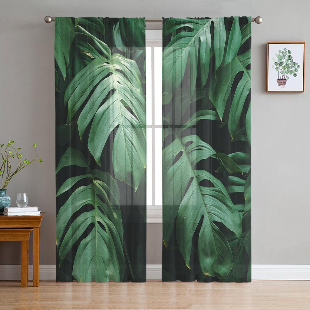 Tropische Dschungelpflanze Monstera Vorhang für Wohnzimmer Transparente Tüllvorhänge Fensterschoner für das Schlafzimmer Zubehör Dekor