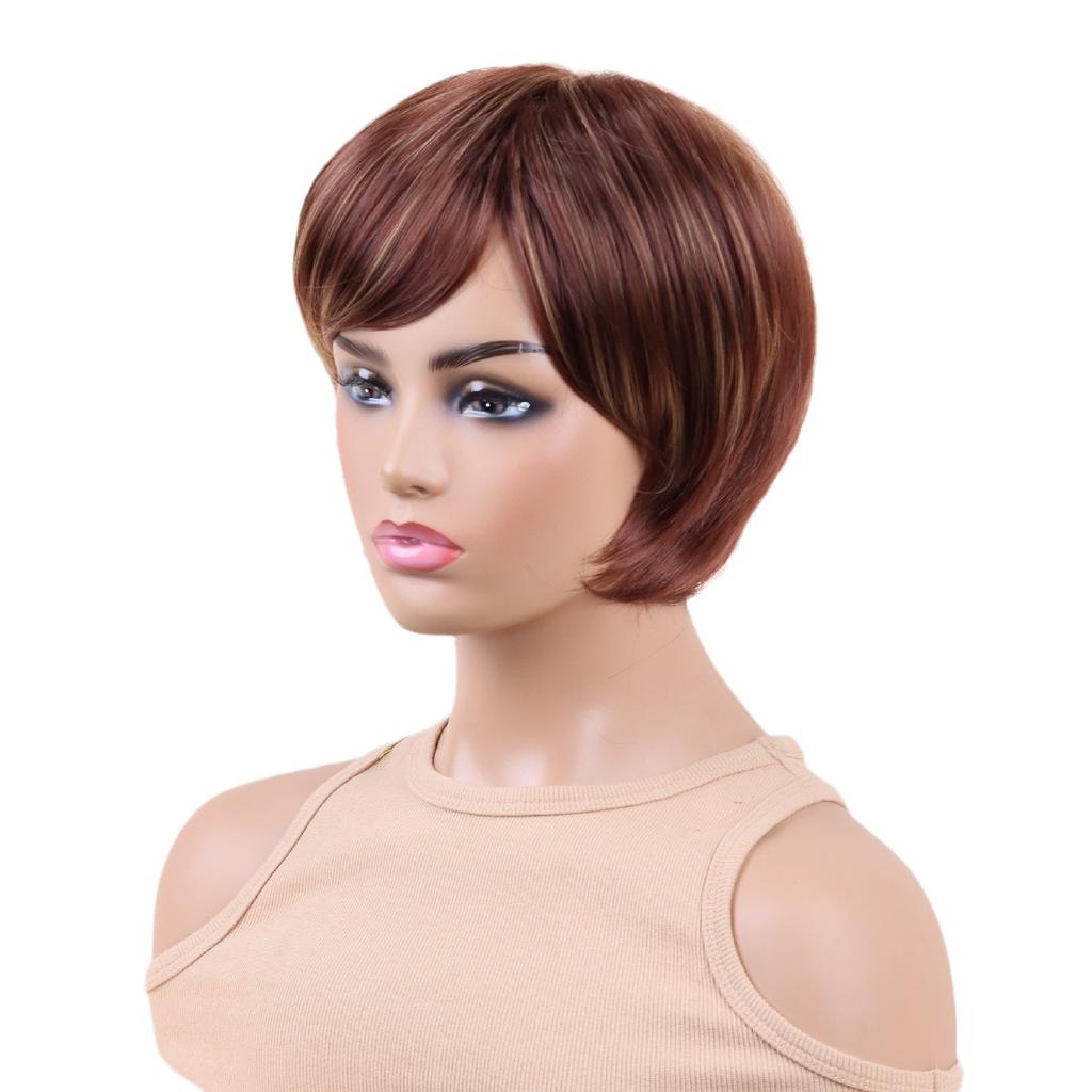 Krátká dámská smíšená blond hnědá paruka Dámské vrstvené paruky s ofinou Dámské přírodní vlnitá paruka Denní použití Party Cosplay tepelně odolné vlákno