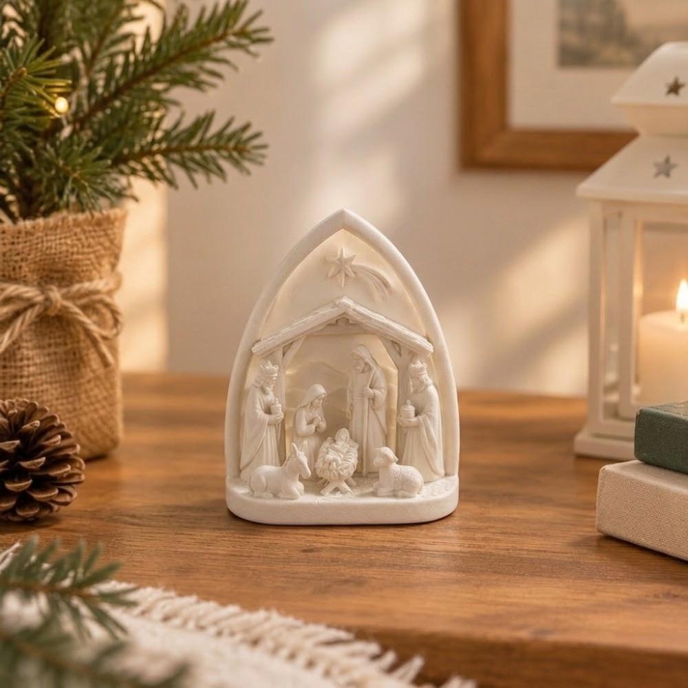 Desktop Ornaments Holy Family Sculpture Resin Christmas Manger Statue Window Sill