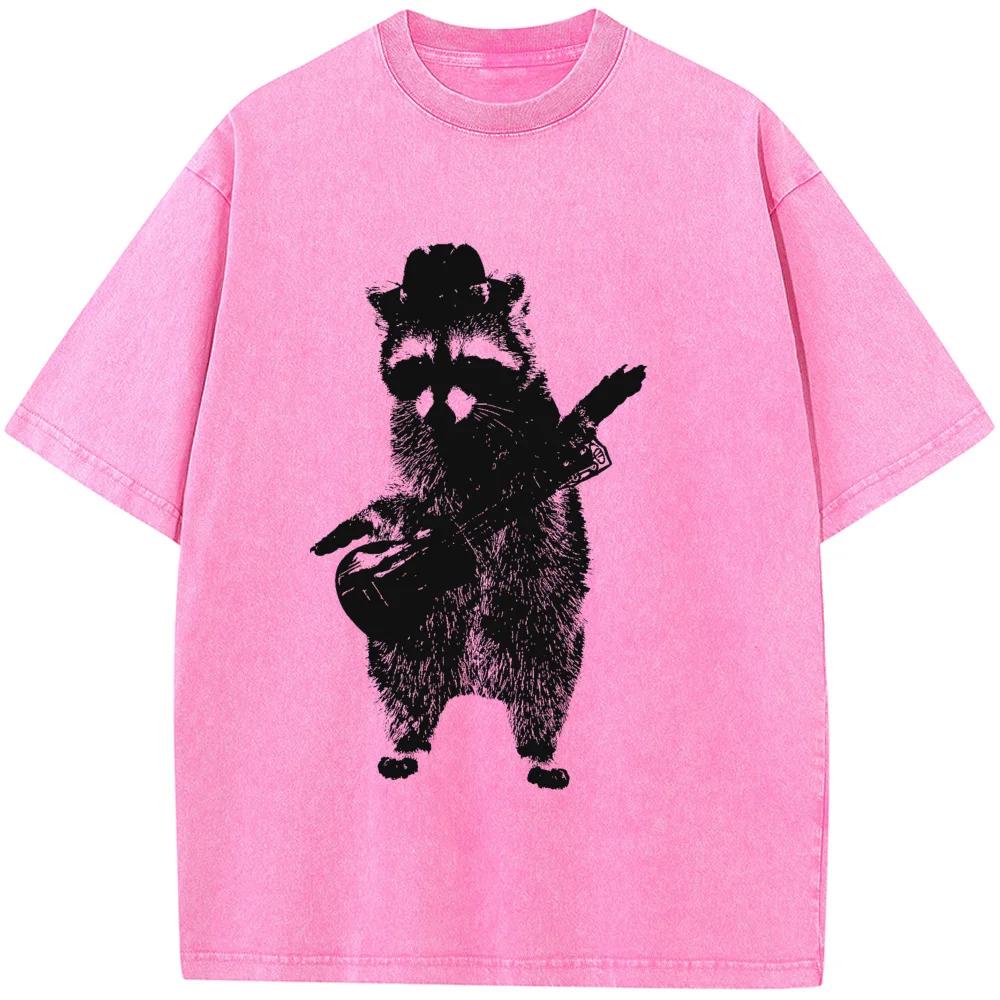 Trash Panda Raccoon Printed Trendy Tshirt Men Casual Cotton Short Sleeve T-shirts Of High-Quality Washed Old Tshirt