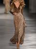 Women's Sequined Long Evening Gown Top Skirt Set