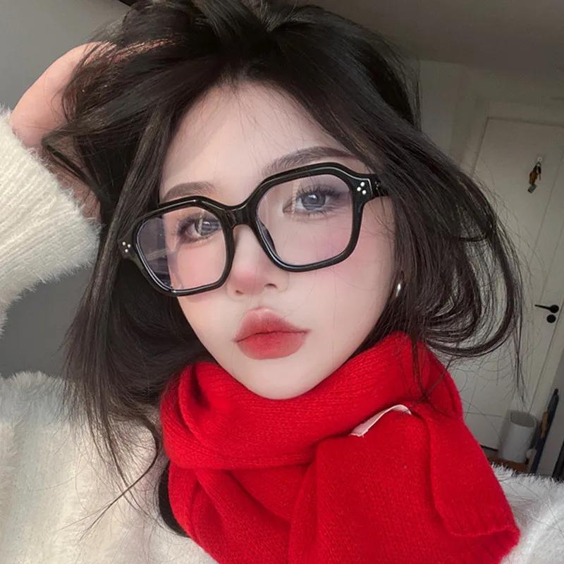 Vintage Anti Blue Light Glasses Frame Men Women Ins Y2K Clear Lens Computer Eyeglasses Big Square Eyewear Decorative Goggless
