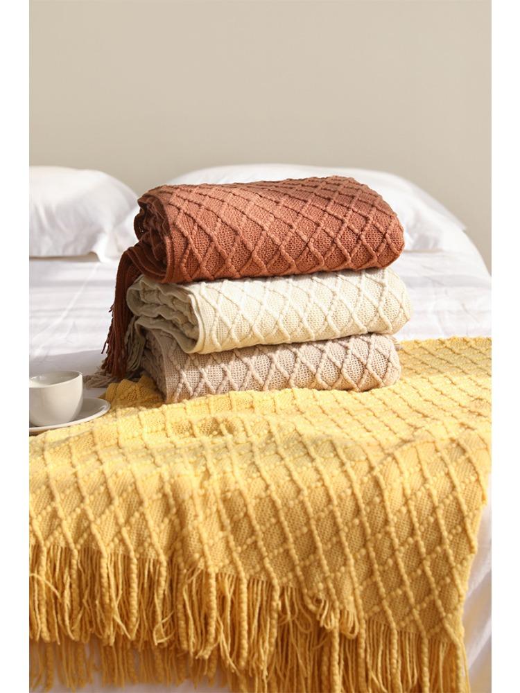 Scandinavian Solid Colour Summer Cooling Throw Blanket Ultra Soft Knitted Woolen Sofa Cover Blanket Shawl Bed Tail Towel For Office Home