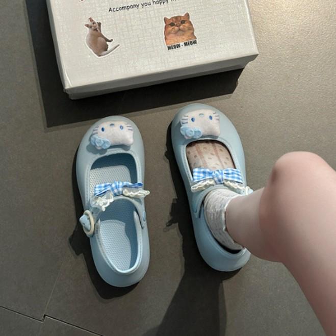 Cute cartoon bow Mary Jane shoes women 2025 summer new Hello Kitty outer wear bag head sandals single shoes