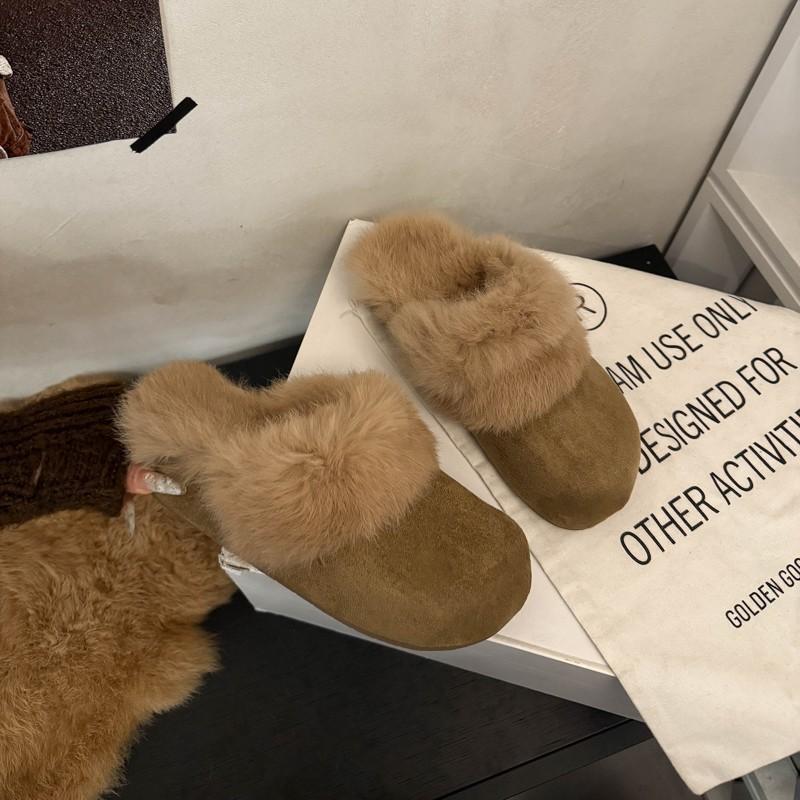 French velvet bag head half slippers women's outer wear winter explosion fluffy Birkenstock cotton drag snow boots