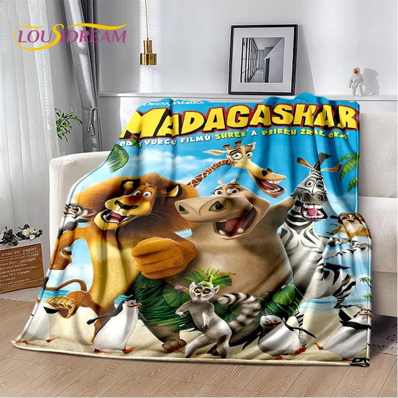 Urocze Pingwiny z Madagaskaru Kreskówkowy Koc, Miękki Koc Rzutowy do Domu Sypialni Łóżka Sofy Pikniku Podróży Biura Pokrowiec Prezent dla Dziecka