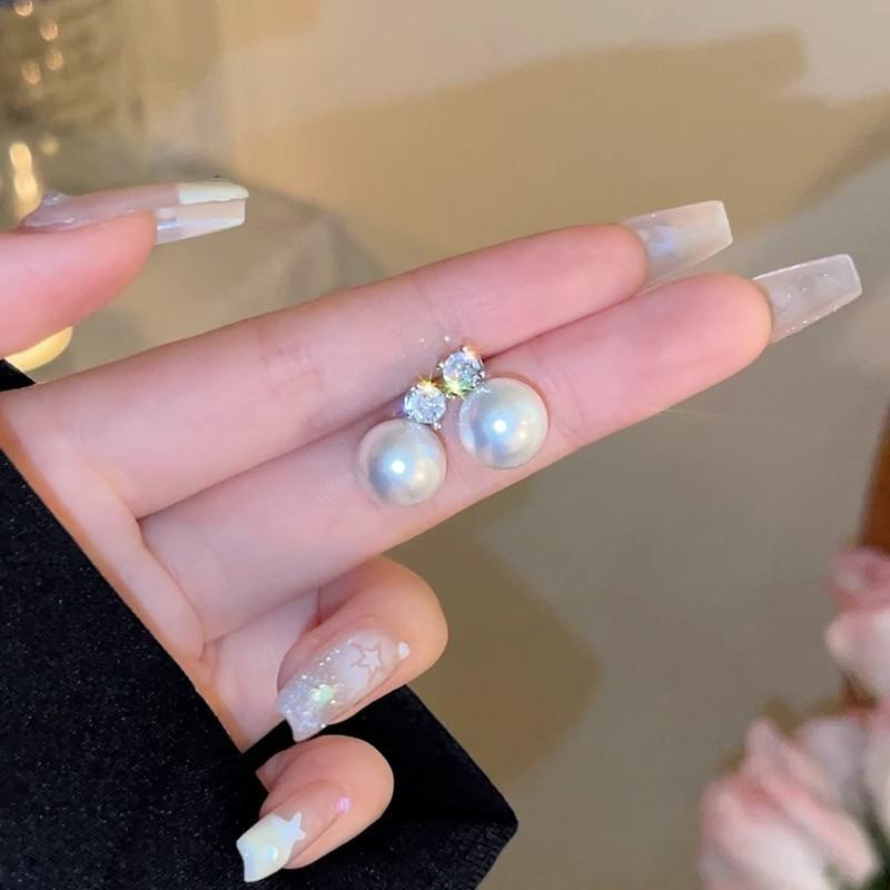 Pendiente Elegante Blanco Gris para Mujer Pendientes de Tuerca de Cristal Accesorios de Joyería