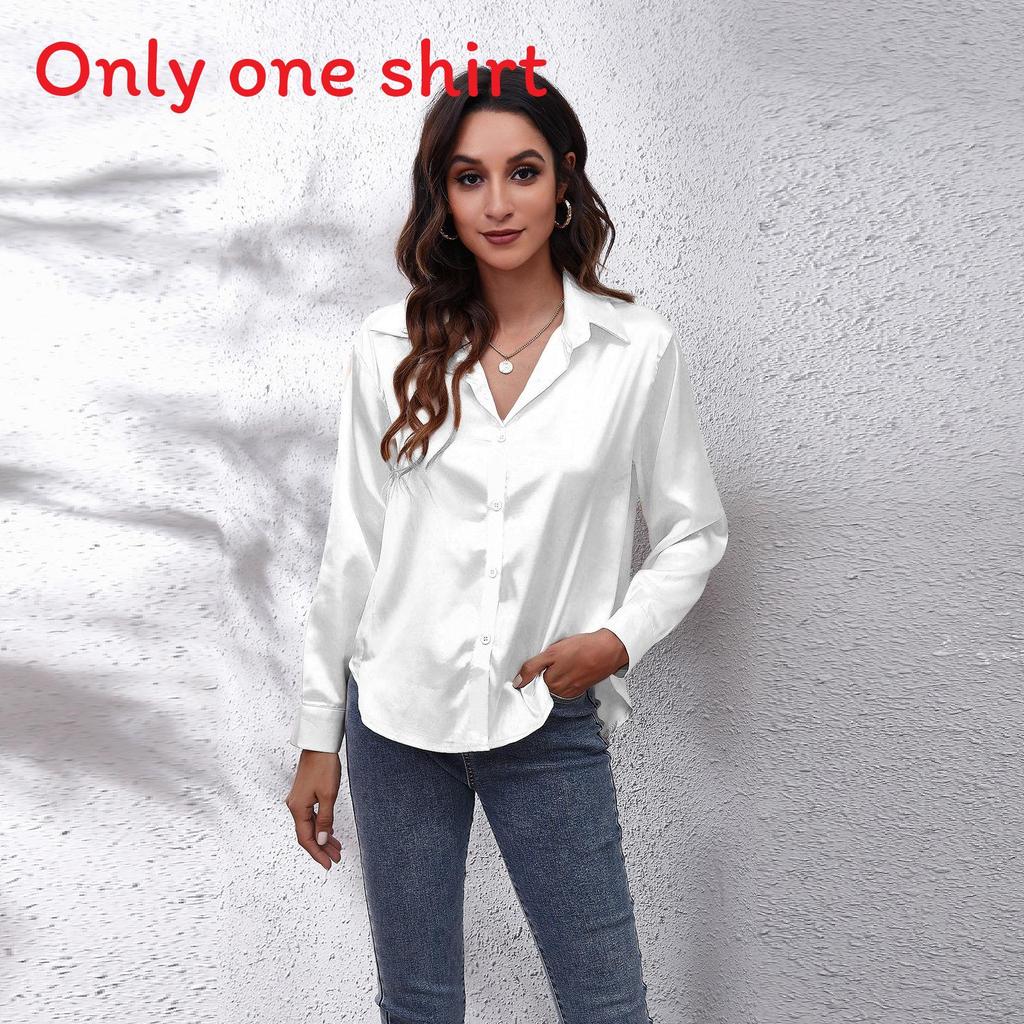 Satijnen Blouse Voor Dames Met Lange Mouwen En Knoopsluiting Voor Kantoor