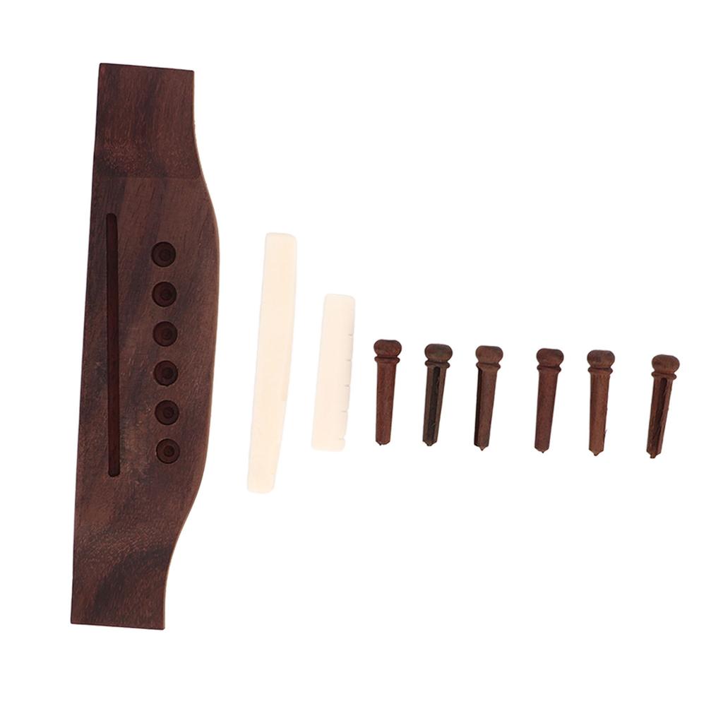 Acoustic Guitar Bridge Parts Replacement Accessories Rosewood Pins Bone Nut Saddle Set