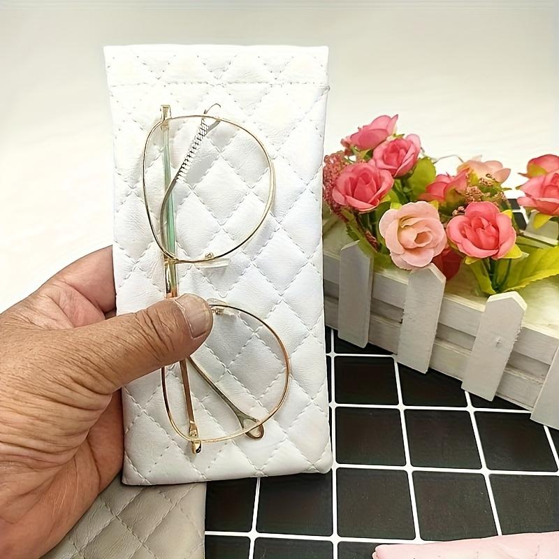 Super Soft Premium Faux Leather Glasses Case | Compact Quilted Design, Secure Closure, Stylish Carry-On | (3 Colors Available) White/Black/Pink