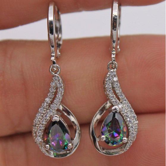 Seven-Color Rainbow Topaz Diamond Inlaid Drop Earrings for Women