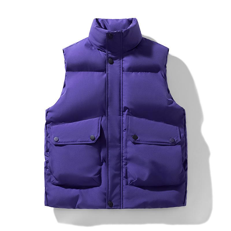 Solid Color Stand-up Collar Cotton-padded Vest Jacket Men's Winter Thickened Tooling Youth Casual Cotton-padded Jacket Trendy Brand Loose