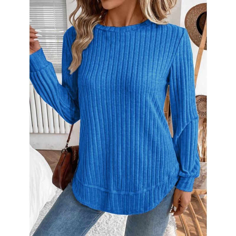 JPNTKY Women's Fashion Casual Solid Color Print Long Sleeve O-Neck Blouses & Shirts