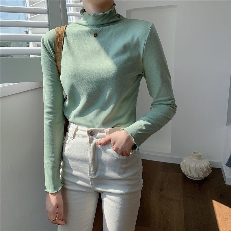 

Женская двухсторонняя футболка из немецкого бархата с полувысоким воротником - шикарный воротник-грибок, идеально подходит для весны, осени и зимы XXL зелёный