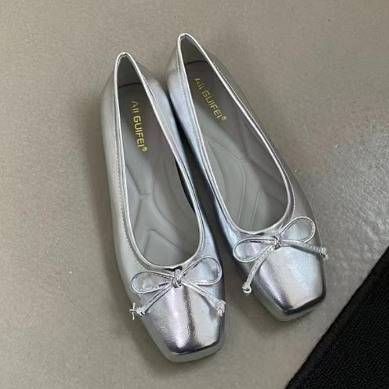 2026 Autumn Women s New Fashion Square Toe Casual Slip-On Bow Decorated Low-top Shoes 35 серебряный 2840₽